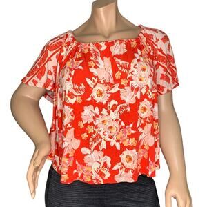 Free People Baja Bebe Flowy Top Cold Shoulder Floral Print Orange White Size L